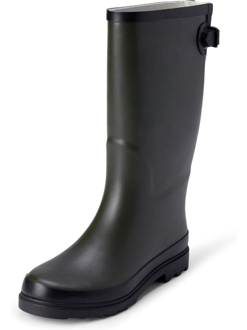Women's Olive Waterproof Adjustable Buckle Classic Outsole Knee High Rain Boot
